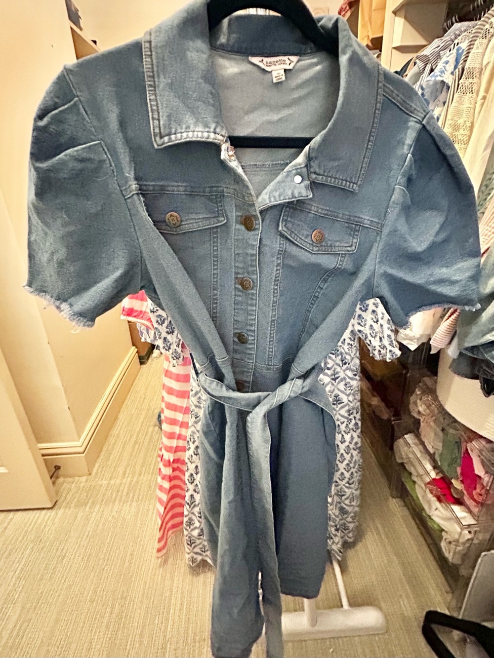 Nannette Lepore Denim Button-Front Tie-Waist Dress - Light Blue